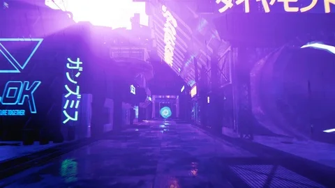 Computer Game Engine Sequence Cyberpunk city Stock Footage
