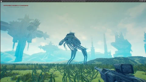 Computer Game Engine Sequence: Science fiction dev mode exploration Stock Footage 107649890