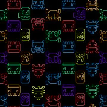 Computer game graphic seamless pattern on a black background イラスト素材