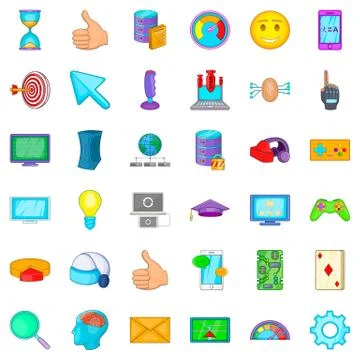 Computer game icons set, cartoon style 스톡 일러스트