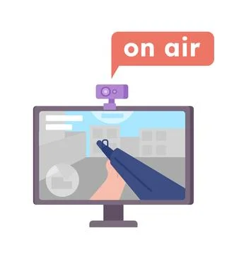 Computer game in live stream semi flat color vector device screen Stock Illustration