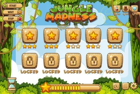 Computer game template with jungle theme background Stock Illustration