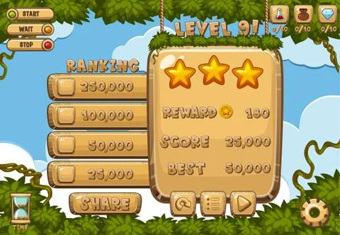 Computer game template with nature theme background Stock Illustration