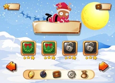 Computer game template with snow and reindeer Illustrazione stock
