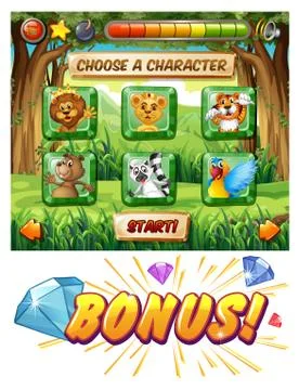 Computer game template with wildlife characters Stock-Illustration