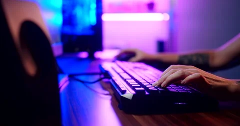 Computer gamer close up on keyboard and mouse, closeup shot. Stock-Footage 160562204