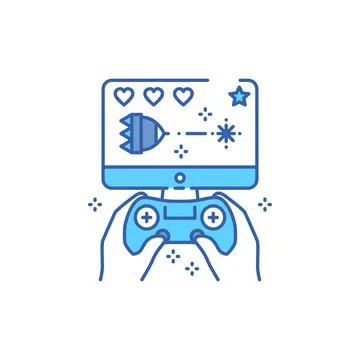 Computer games color line icon. Gamer holding joystick Stock Illustration