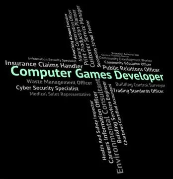 Computer Games Developer Shows Recreational Job And Word Stock Illustration