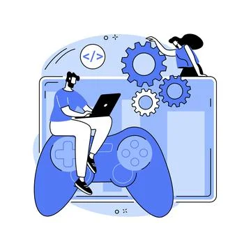 Computer games development abstract concept vector illustration. Illustrazione stock