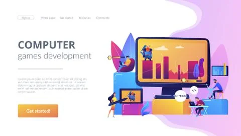 Computer games development concept landing page Stock Illustration