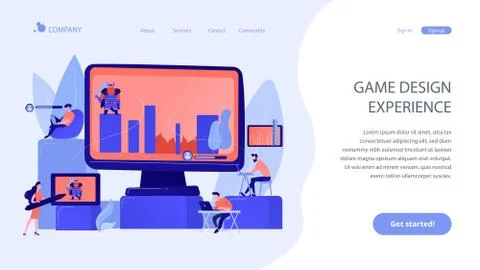 Computer games development concept landing page Stock Illustration