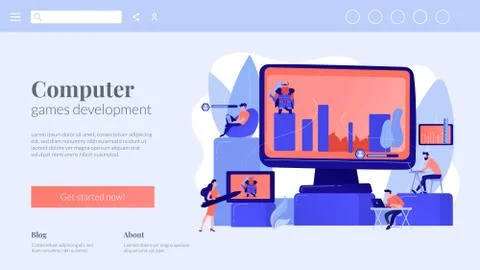 Computer games development concept landing page Stock Illustration