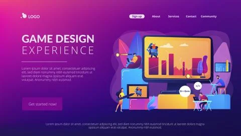 Computer games development concept landing page Stock Illustration