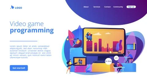 Computer games development concept landing page Stock Illustration