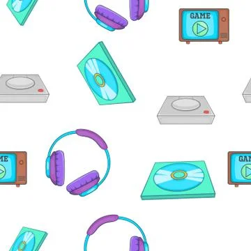 Computer games equipment pattern, cartoon style Illustrazione stock
