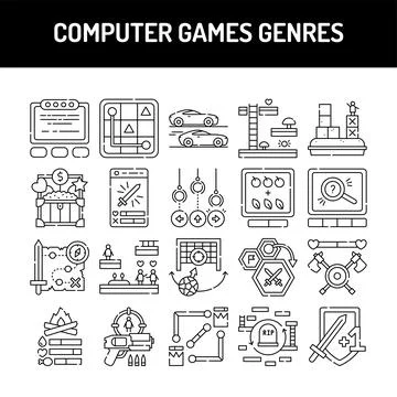 Computer games genres olor line icons set. Pictogram for web page Illustrazione stock