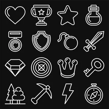 Computer Games Icons Set on Black Background. Line Style Vector 库存插图
