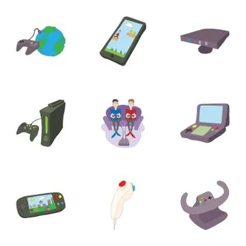 Computer games icons set, cartoon style 库存插图
