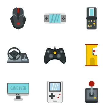 Computer games icons set, flat style 库存插图
