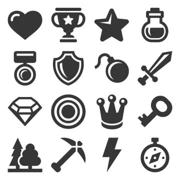 Computer Games Icons Set on White Background. Vector Ilustração Stock