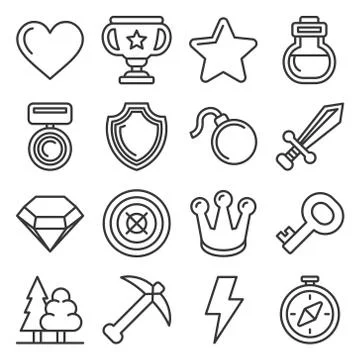 Computer Games Icons Set on White Background. Line Style Vector 库存插图