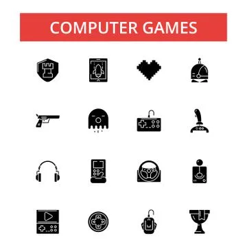 Computer games illustration, thin line icons, linear flat signs, vector symbols 스톡 일러스트