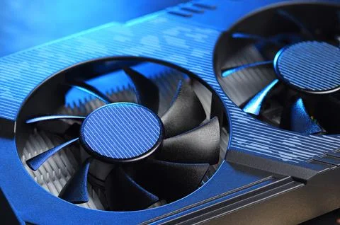 Computer gaming GPU graphic card with fan. Illustrazione stock