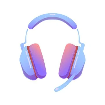 Computer gaming headset with microphone on isolated background, bright flat icon Stock Illustration