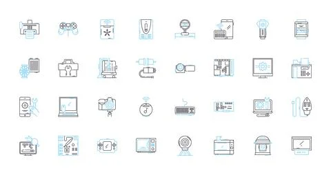 Computer gear linear icons set. Keyboard, Mouse, Monitor, CPU, Graphics Stock-Illustration