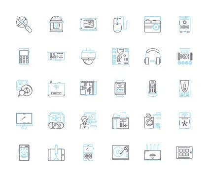 Computer gear linear icons set. Keyboard, Mouse, Monitor, CPU, Graphics Stock-Illustration