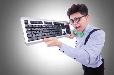 Computer geek nerd in funny concept Stock Photos