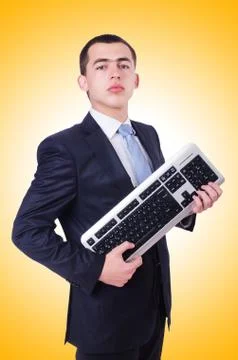 Computer geek nerd in funny concept Stockfoto's