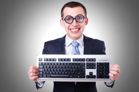 Computer geek nerd in funny concept Stock Photos