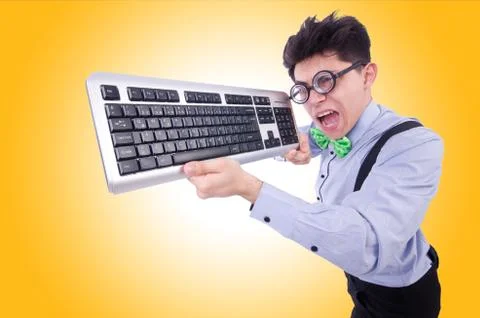 Computer geek nerd in funny concept Stock Photos