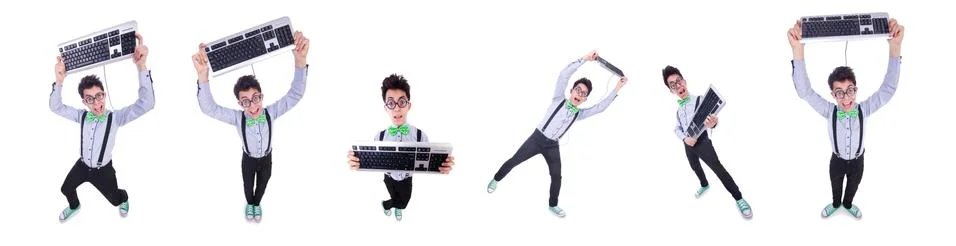 Computer geek nerd in funny concept Stockfoto's