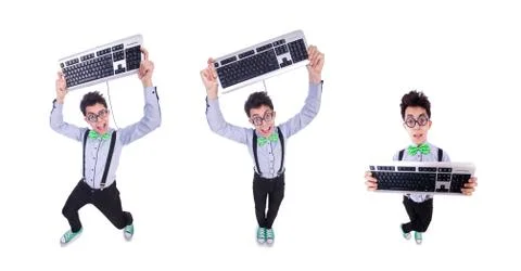Computer geek nerd in funny concept Stock Photos