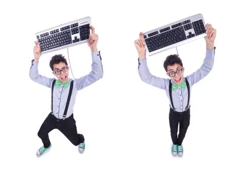 Computer geek nerd in funny concept Stock Photos