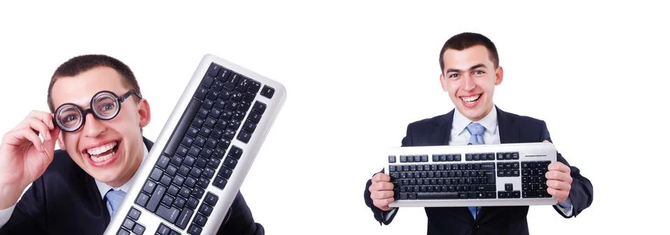 Computer geek nerd in funny concept Stock Photos