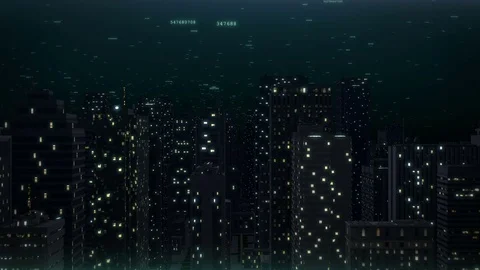 Computer generated 3D financial city flight animation. Stock Footage 77127953