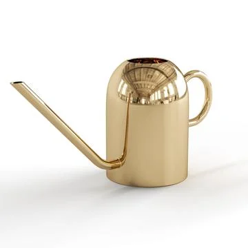 Computer-generated 3d realistic golden watering can isolated on a vertical white 스톡 일러스트