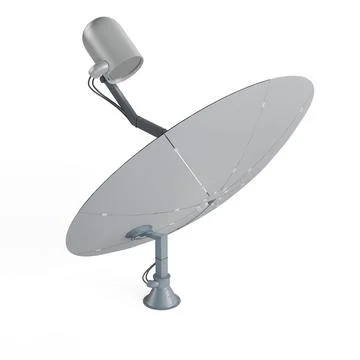 Computer-generated 3d realistic satellite dish isolated on a vertical white back Illustrazione stock