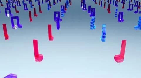 Computer generated 3D rendering. Rows of many multicolor musical notes on web Illustrazione stock