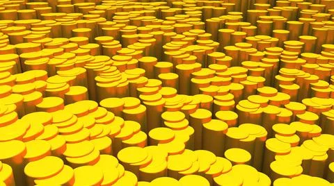 Computer generated abstract background from many golden cylinders, 3D rendering Stock-Illustration