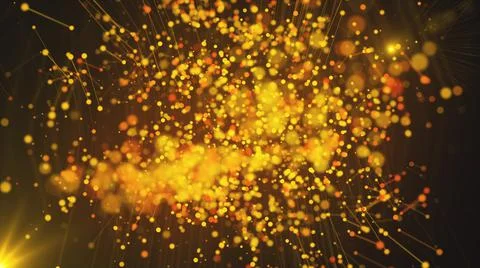 Computer generated abstract beautiful background. Gold particles, dots and lines Stockillustratie