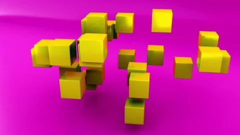 Computer generated abstract geometric shapes from cubes. 3d rendering unreal Ilustración de archivo