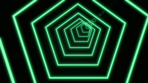 Computer generated abstract neon pentagon tunnel consisting of moving vivid Stock Footage 129281296