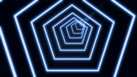 Computer generated abstract neon pentagon tunnel consisting of moving lines in Stock Footage 156975863