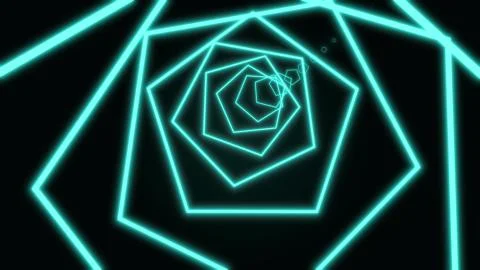 Computer generated abstract neon pentagon tunnel consisting of moving vivid Illustrazione stock