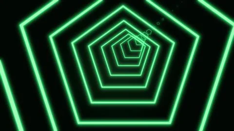 Computer generated abstract neon pentagon tunnel consisting of moving vivid Illustrazione stock