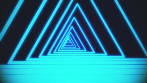 Computer generated abstract neon triangle tunnel consisting of moving bright Illustrazione stock